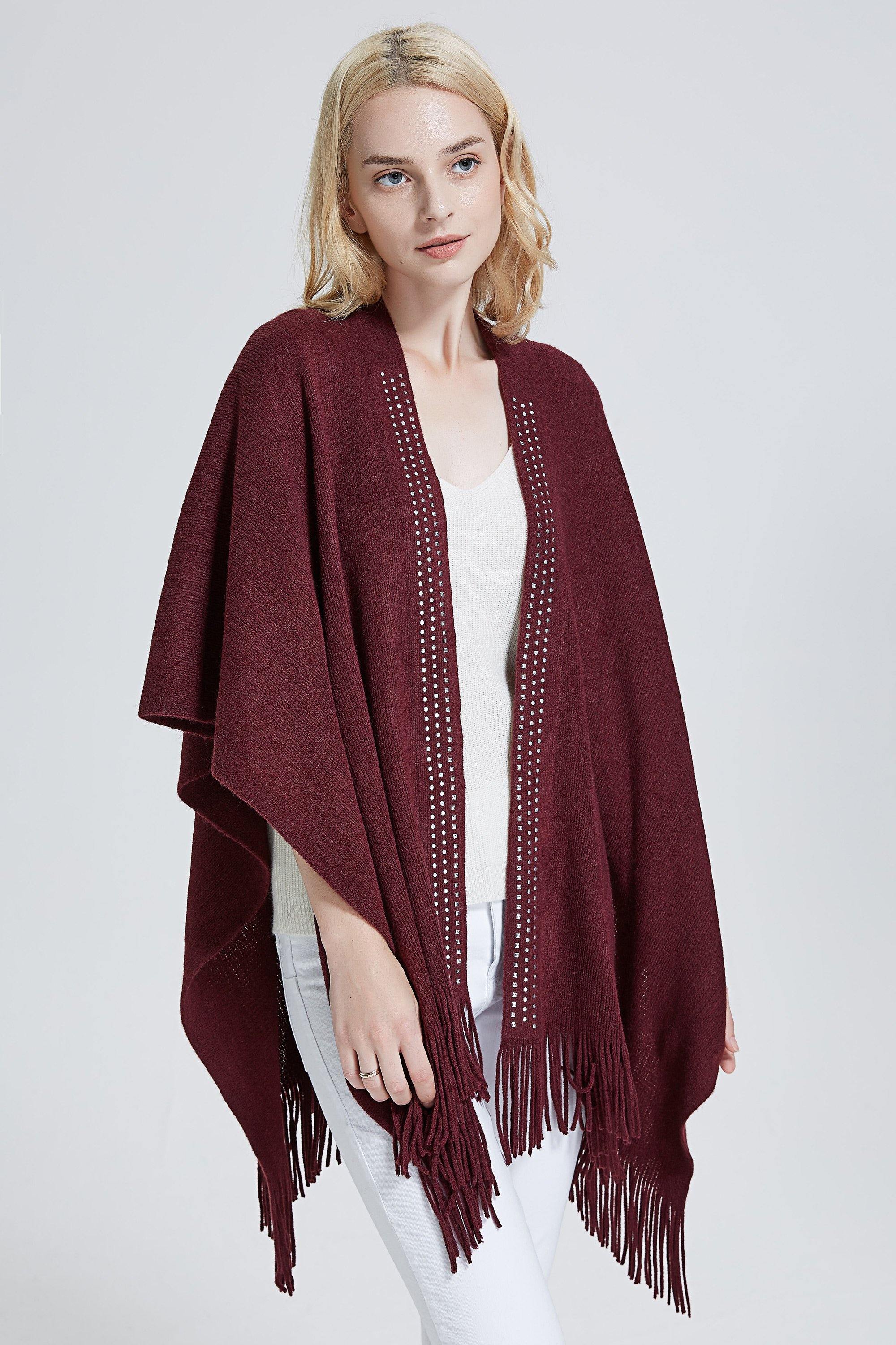 Studded Detail Fringe Knit Wrap - Shopmossrose