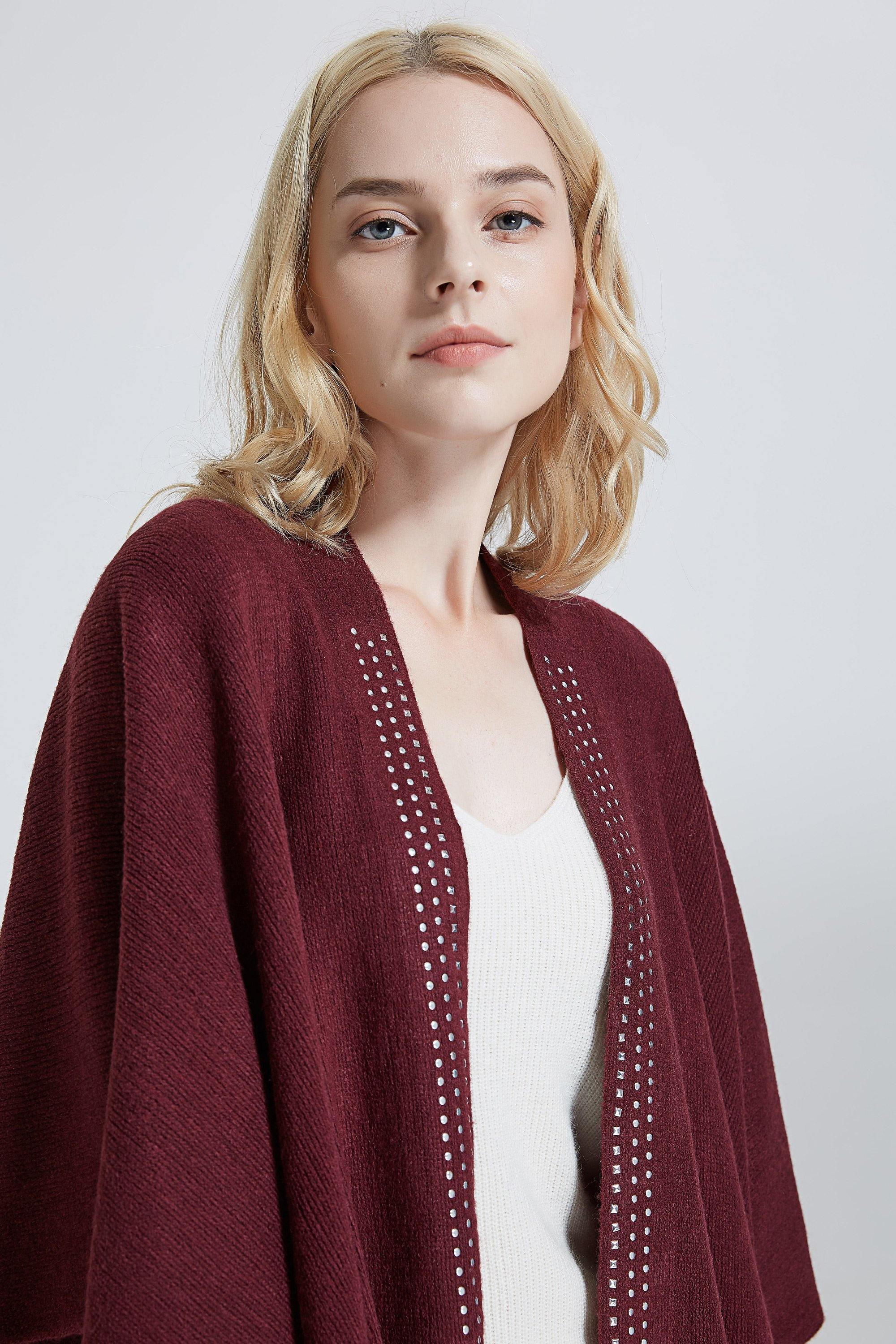Studded Detail Fringe Knit Wrap - Shopmossrose