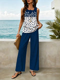 Women Two Piece Sets Boho Floral Dressy Casual Going Out Outfit Sleeveless Tiered Tank Top Wide Leg Pant Trendy Suit