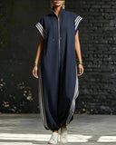 High-Neck Long Jumpsuit for Women, Fashionable Loose-Fit Slouchy Style Suitable for Outings and Casual Occasions