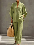Women’s 2 Piece Outfits Oversized Button Top and Wide Leg Pants Set Casual Summer Vacation Matching Set