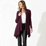 Women's Ribbed Knit Cardigan, Elegant Shawl, Long Sleeve with Asymmetrical Hem, Perfect for Casual and Office Wear