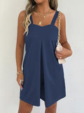 Womens Sleeveless Wide Strap Loose Fit Solid Color Casual Romper Jumpsuit with Pockets