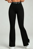 Womens Letter Waistband Hip Lifting Flared Yoga Leggings Stretch Breathable Outdoor Fitness Sport Wide Long Pants