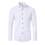Men's Slim Fit Solid Shirt with Black Button Accents, High Elasticity, Perfect for Business and Casual Wear