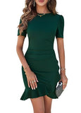 Spicy Sandia Women Ruched Bodycon Cocktail Formal Mini Dress Short Sleeve Elegant Ruffled Business Work Tulip Banquet Dress