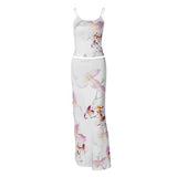 Women's 2026 Spring Summer Floral Spaghetti Strap Tank Top & Slim Fit Maxi Dress 2 Piece Set Sexy Fashion
