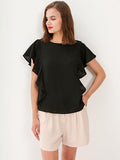 Women's Cap Sleeve Floral Top Casual Loose Ruffle Boho Blouse