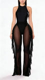 Women's Ruffle Sheer Mesh Swimwear Bikini Cover Up Pants See Through