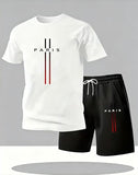 Men's Sports 2 Piece Ice Silk Quick Dry Breathable Summer Set, Crew Neck Short Sleeve T-Shirt and Drawstring Shorts