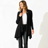 Women's Ribbed Knit Cardigan, Elegant Shawl, Long Sleeve with Asymmetrical Hem, Perfect for Casual and Office Wear