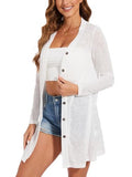 Spicy Sandia Women's Lightweight Button Down Sheer Summer Cardigans Open Front Long Sleeve Solid Kimono White XXL