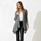 Women's Ribbed Knit Cardigan, Elegant Shawl, Long Sleeve with Asymmetrical Hem, Perfect for Casual and Office Wear