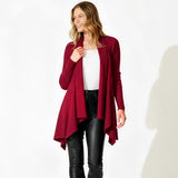 Women's Ribbed Knit Cardigan, Elegant Shawl, Long Sleeve with Asymmetrical Hem, Perfect for Casual and Office Wear