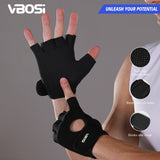 1 Pair Adjustable Non-Slip Sporty Gloves for Weightlifting & Cycling Black Breathable with Wrist Strap