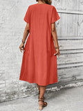 Women's Elegant Batwing Sleeve Dress - Directional Front Pleated Patch Pocket, Summer Casual Dress Loose Fit