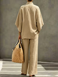 Women’s 2 Piece Outfits Oversized Button Top and Wide Leg Pants Set Casual Summer Vacation Matching Set