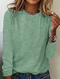 Women's Blue White Striped Round Neck Long Sleeve Casual Top for Everyday Wear
