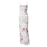 Women's 2026 Spring Summer Floral Spaghetti Strap Tank Top & Slim Fit Maxi Dress 2 Piece Set Sexy Fashion