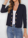 Women's 3/4 Sleeve Cardigan Knit Sweaters Cropped Button Jacket Open Front Shrug