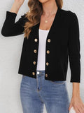 Women's 3/4 Sleeve Cardigan Knit Sweaters Cropped Button Jacket Open Front Shrug