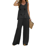 Elegant Women Two Piece Outfit, Color Block Sleeveless Vest Top and Pants Set, Fashion Casual Daily Wear