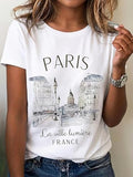 Womens Crew Neck Short Sleeve Paris France Cityscape Print Casual T Shirt for Spring & Summer