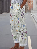 Women's Floral Print Elastic Waist Casual Loose Pants Summer Beach Trousers with Pockets