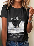Womens Crew Neck Short Sleeve Paris France Cityscape Print Casual T Shirt for Spring & Summer