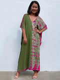 Women Kaftan Dresses Plus Size V-Neck Batwing Sleeves Beach Cover Up Boho Print Mumu Dress