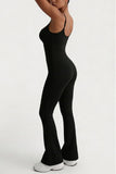 Womens Spaghetti Strap High Waist Flared Bootcut Yoga Fitness One Piece Jumpsuit