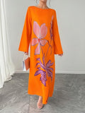 Women's Long Sleeve Print Maxi Dress, Elegant Casual Resort Style, Perfect for Vacation Wear