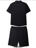 Men's 2 Piece Outfit Waffle Knit Half Zip Polo Shirt and Drawstring Pocket Shorts Set
