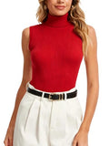 Spicy Sandia Sleeveless Turtleneck Tops for Women Ribbed Snug Fit Stretchy High Neck Sweater Vest