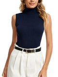 Spicy Sandia Sleeveless Turtleneck Tops for Women Ribbed Snug Fit Stretchy High Neck Sweater Vest
