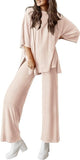 Women's Casual Loungewear Set Loose Crew Neck T Shirt With Side Pockets Pajama Set