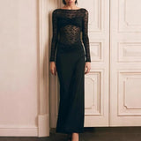 Women's Lace Long Sleeve Ruched Bodycon Maxi Dress Perfect for Evening Events and Formal Occasions
