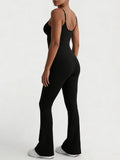 Womens Spaghetti Strap High Waist Flared Bootcut Yoga Fitness One Piece Jumpsuit