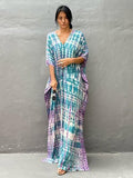 Women Kaftan Dresses Plus Size V-Neck Batwing Sleeves Beach Cover Up Boho Print Mumu Dress