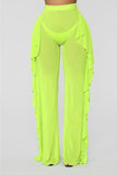 Women's Ruffle Sheer Mesh Swimwear Bikini Cover Up Pants See Through