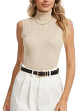 Spicy Sandia Sleeveless Turtleneck Tops for Women Ribbed Snug Fit Stretchy High Neck Sweater Vest
