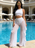 Women's Ruffle Sheer Mesh Swimwear Bikini Cover Up Pants See Through