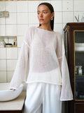 Women's Sheer Knit Oversized Sweater, Loose-Fit Long-Sleeve Top, Cover Shirt