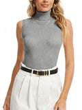 Spicy Sandia Sleeveless Turtleneck Tops for Women Ribbed Snug Fit Stretchy High Neck Sweater Vest