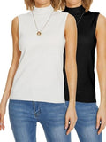 INKOFF Sleeveless Mock Neck Turtleneck Knit Tops Women Dressy Casual Sweater Vest Business Work Tank