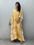 Women Kaftan Dresses Plus Size V-Neck Batwing Sleeves Beach Cover Up Boho Print Mumu Dress