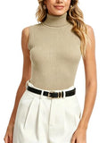 Spicy Sandia Sleeveless Turtleneck Tops for Women Ribbed Snug Fit Stretchy High Neck Sweater Vest