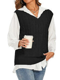Womens V Neck Sleeveless Sweater Vest Cable Knit Casual  Ribbed Preppy Pullover Tops