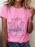 Womens Crew Neck Short Sleeve Paris France Cityscape Print Casual T Shirt for Spring & Summer