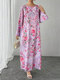 Women's Long Sleeve Print Maxi Dress, Elegant Casual Resort Style, Perfect for Vacation Wear